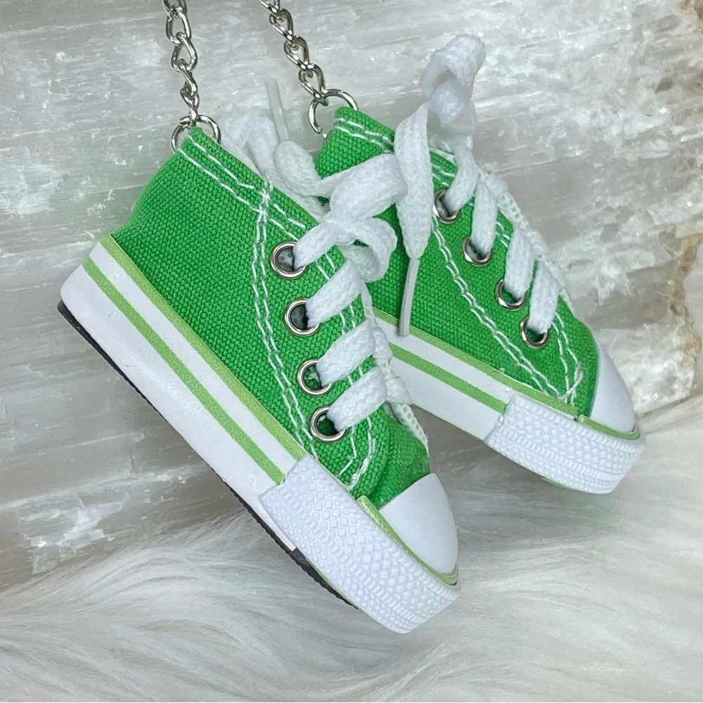 MINI SNEAKER KEYRINGS set of 2 GREEN his & hers running shoes Athlete Trainers - Picture 2 of 5